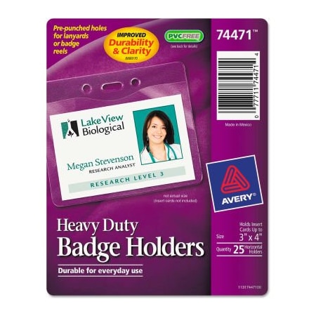 Avery Avery Secure Top Heavy-Duty Badge Holders, Horizontal, 4" x 3", Clear, 25/Pack 74471